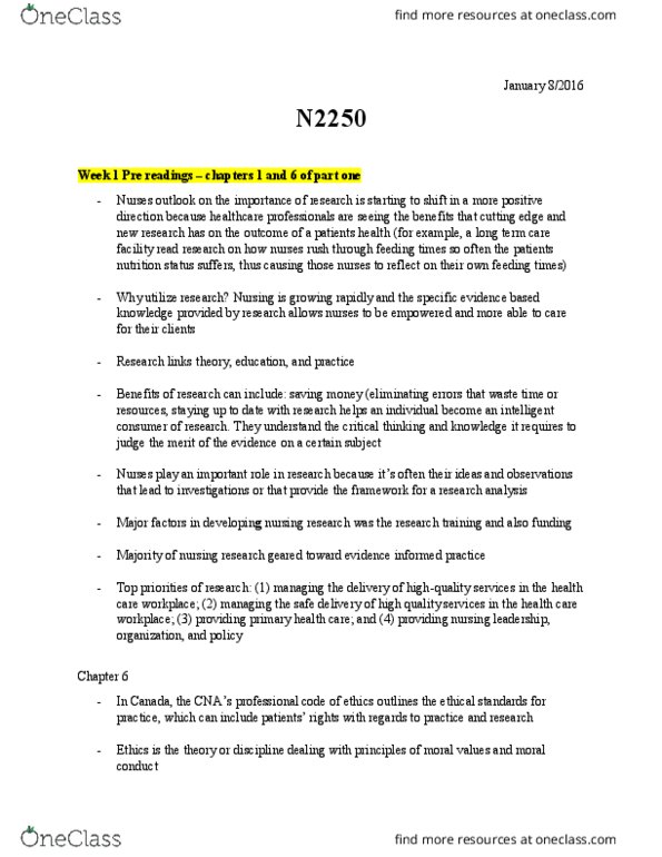 Nursing 2250A/B Chapter Notes - Chapter 1: Professional Code Of Quebec, Research, Health Canada thumbnail