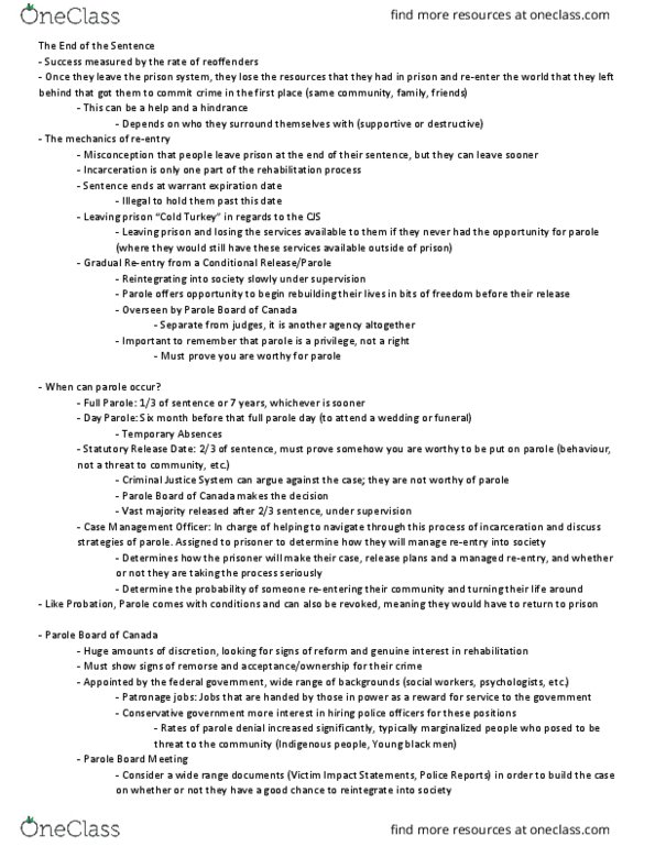 CRM 100 Lecture Notes - Lecture 10: Parole Parole thumbnail