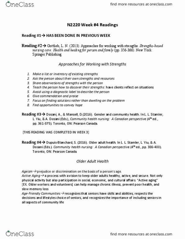 Nursing 2220A/B Chapter Notes - Chapter 4: Springer Publishing, Pearson Education, Ageism thumbnail