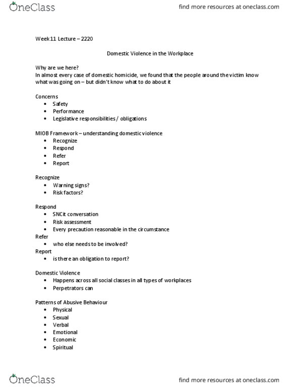 Nursing 2220A/B Chapter Notes - Chapter 11: Workplace Violence, Risk Assessment, Homicide thumbnail