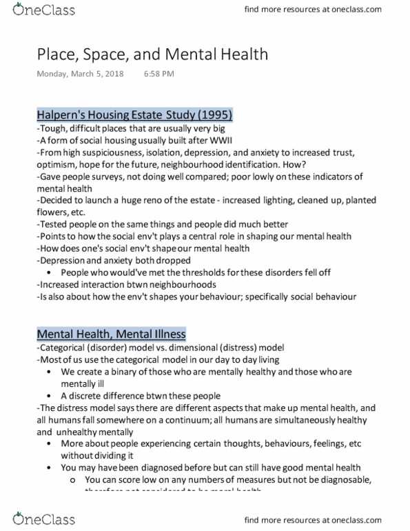 HLTHAGE 2G03 Lecture Notes - Lecture 7: Mental Disorder, Protective Factor, Deinstitutionalisation thumbnail