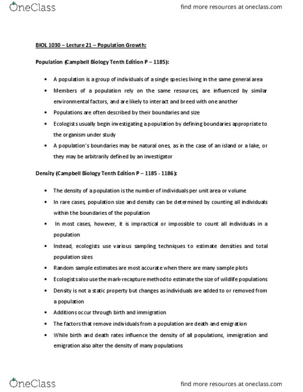 BIOL 1030 Lecture Notes - Lecture 21: Exponential Growth, Germination thumbnail