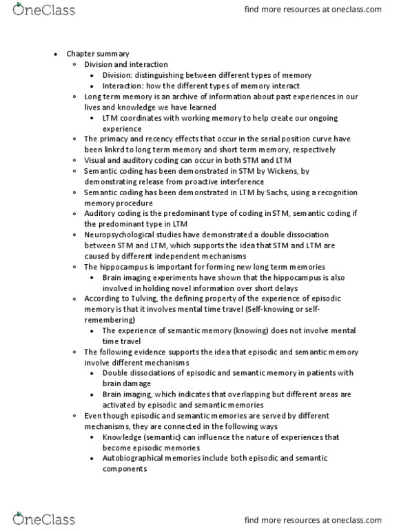 PSYC 2501 Chapter Notes - Chapter 6.3: Long-Term Memory, Episodic Memory, Interference Theory thumbnail