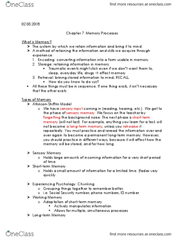 PSY2012 Lecture Notes - Lecture 7: Social Security Number, Sensory Memory, Railways Act 1921 thumbnail