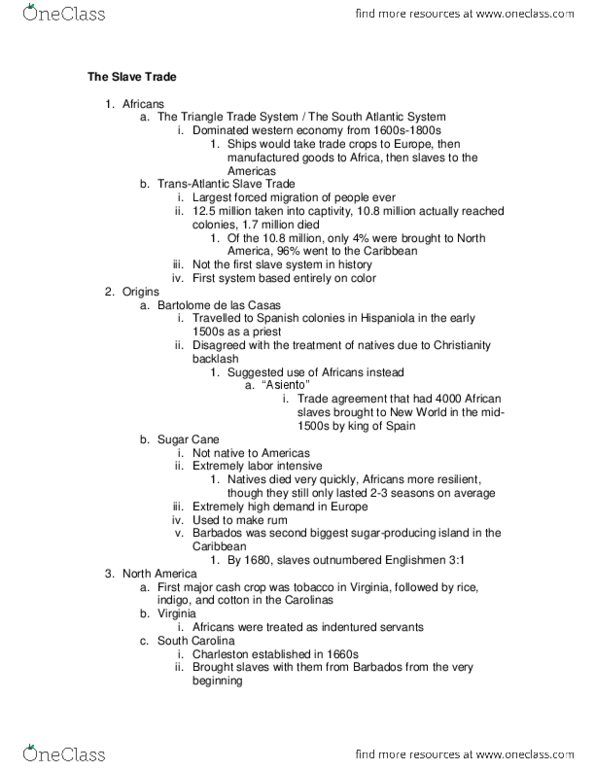 AMH-2097 Lecture Notes - Asiento, Cash Crop, Bartolomé De Las Casas thumbnail