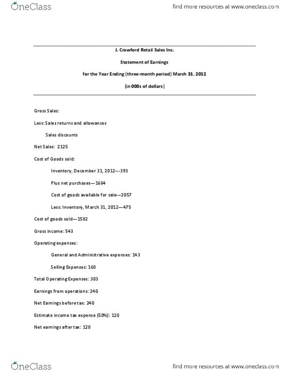 Business Administration 1220E Chapter Notes -Accounts Payable, Gross Income, Retained Earnings thumbnail