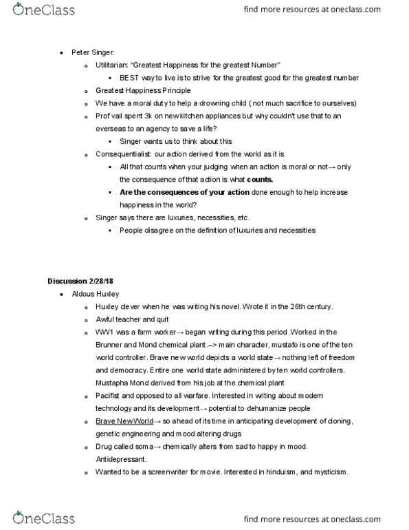 CGS HU 202 Lecture Notes - Lecture 10: Aldous Huxley, Antidepressant, Mind Control thumbnail