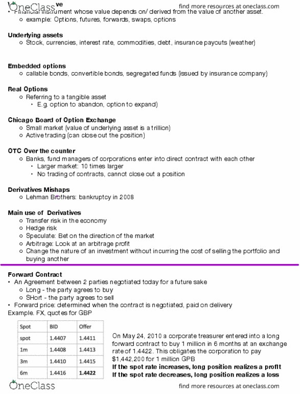 MATBUS470 Lecture Notes - Lecture 1: Asset, Forward Price, Arbitrage thumbnail