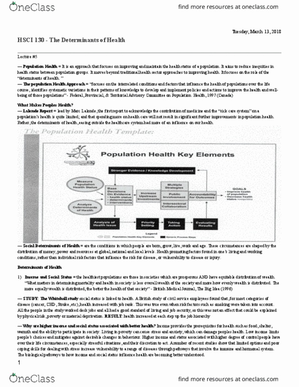 HSCI 130 Lecture Notes - Lecture 5: The Bmj, Marc Lalonde, Whitehall Study thumbnail