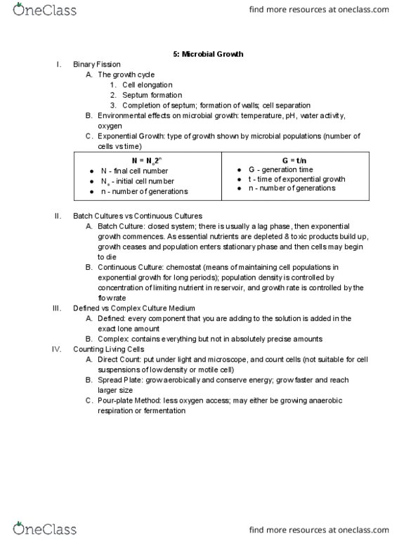 11:680:390 Lecture Notes - Lecture 5: Exponential Growth, Anaerobic Respiration, Chemostat thumbnail