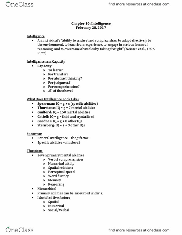 PS102 Lecture Notes - Lecture 17: Fluid And Crystallized Intelligence, Heritability, Wechsler Adult Intelligence Scale thumbnail