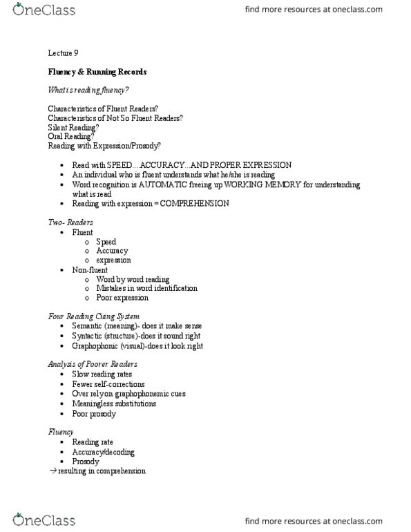 EDUC 3P45 Lecture Notes - Lecture 9: Sight Word, Metacognition thumbnail