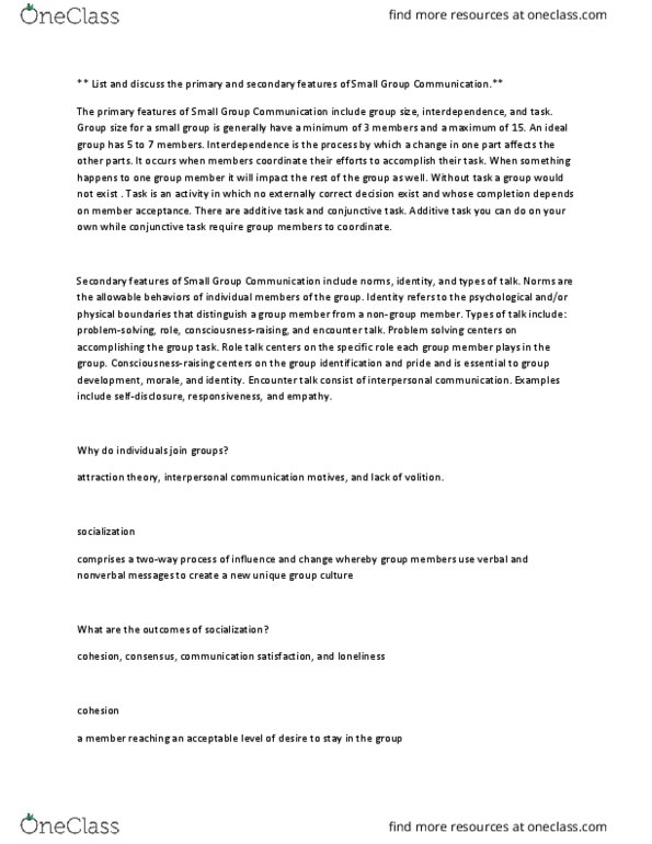 COM 3125 Lecture Notes - Lecture 29: Interpersonal Communication, Problem Solving, Machiavellianism thumbnail