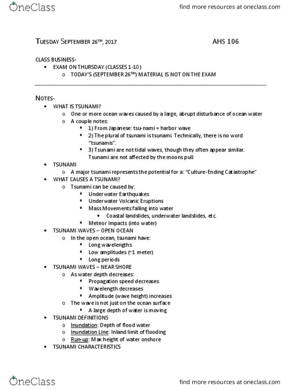 AHS 106 Lecture Notes - Lecture 5: Waves, Energy Density thumbnail