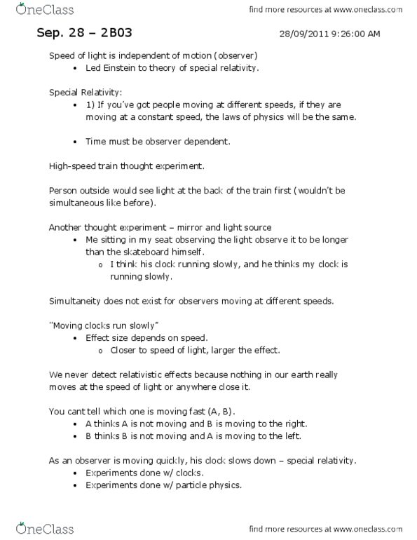 ASTRON 2B03 Lecture Notes - Length Contraction, Nuclear Reaction, Thought Experiment thumbnail