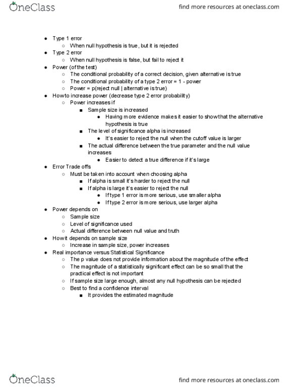 STATS 7 Lecture Notes - Lecture 14: Type I And Type Ii Errors, Null Hypothesis, Sample Size Determination thumbnail