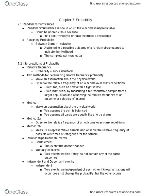 STATS 7 Lecture Notes - Lecture 7: Frequentist Probability, Mutual Exclusivity, Conditional Probability thumbnail