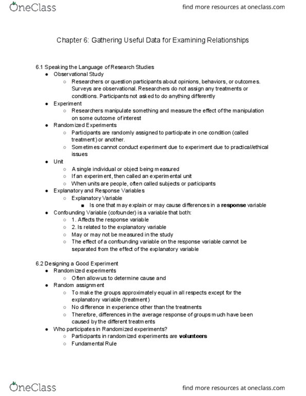 STATS 7 Lecture Notes - Lecture 6: Dependent And Independent Variables, Random Assignment, Statistical Unit thumbnail