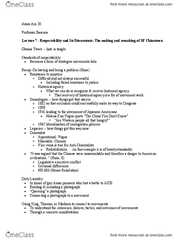 ASIA AM 20 Lecture Notes - Lecture 7: Henry David Thoreau thumbnail