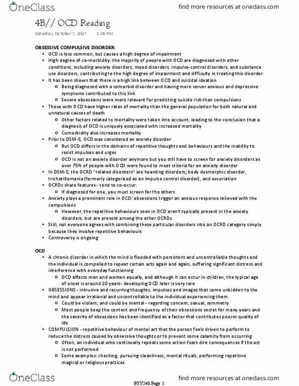 PSY240H1 Chapter Notes - Chapter 6: Body Dysmorphic Disorder, Impulse Control Disorder, Suicidal Ideation thumbnail