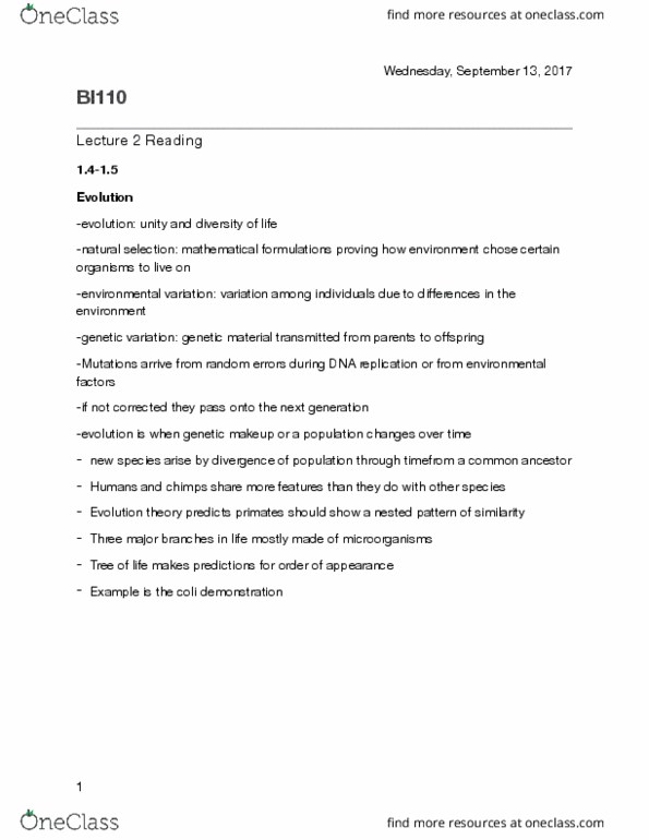 BI110 Chapter Notes - Chapter 1: Dna Replication thumbnail