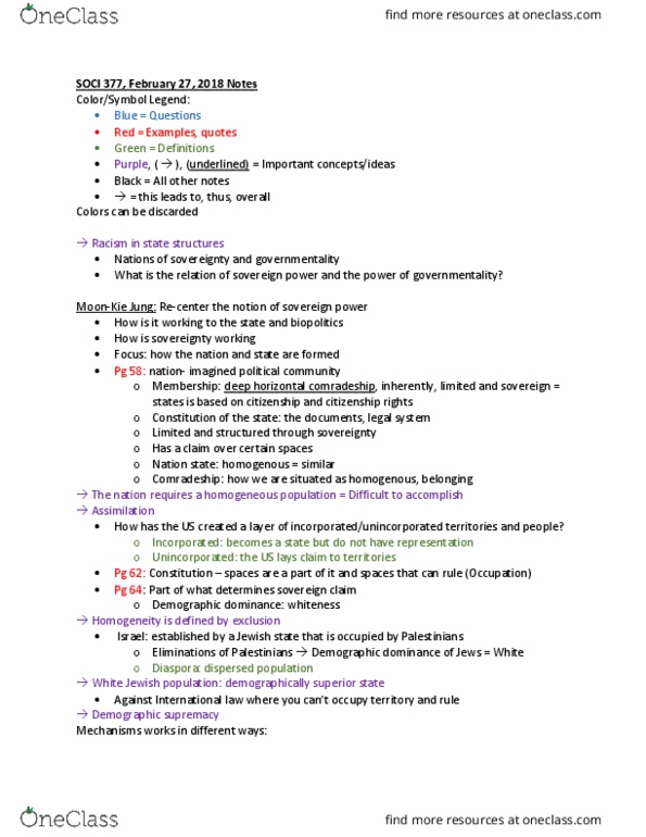 SOCI 377 Lecture Notes - Lecture 10: Governmentality thumbnail