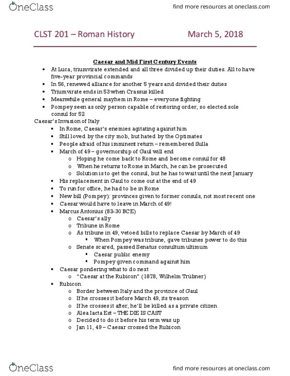 CLST 201 Lecture Notes - Lecture 14: Senatus Consultum Ultimum, Optimates, Northern Greece thumbnail