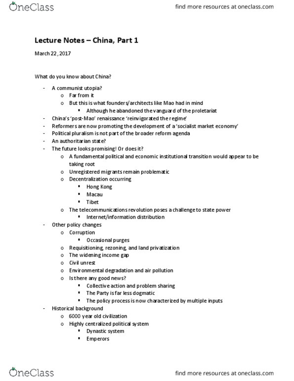 POLS 303 Lecture Notes - Lecture 13: Socialist Market Economy, Environmental Degradation, Utopia thumbnail