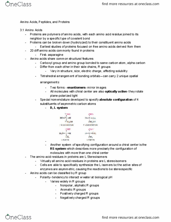 BIOL 301 Chapter Notes - Chapter 3: Isoelectric Focusing, Isoelectric Point, Asymmetric Carbon thumbnail