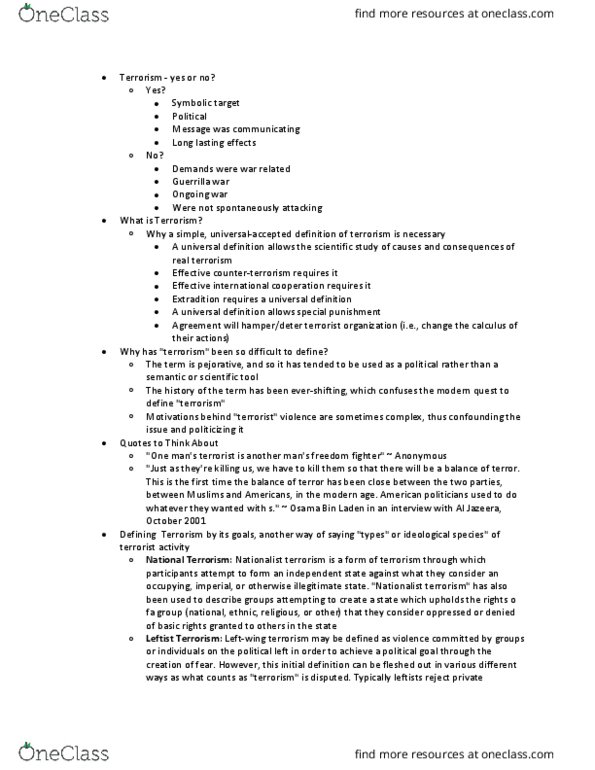 SOCIOL 3315 Lecture Notes - Lecture 2: Osama Bin Laden, Counter-Terrorism thumbnail