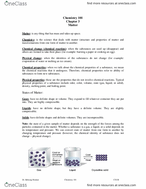 CHEM 10 Chapter Notes - Chapter 3: Behrang, Boiling Point, Chemical Change thumbnail