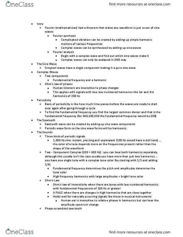 SPHHRNG 3340 Chapter Notes - Chapter 9: Sawtooth Wave, Fourier Analysis, Fundamental Frequency thumbnail