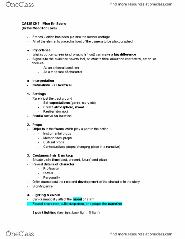 FPA 135 Lecture Notes - Lecture 2: Fill Light, Key Light thumbnail