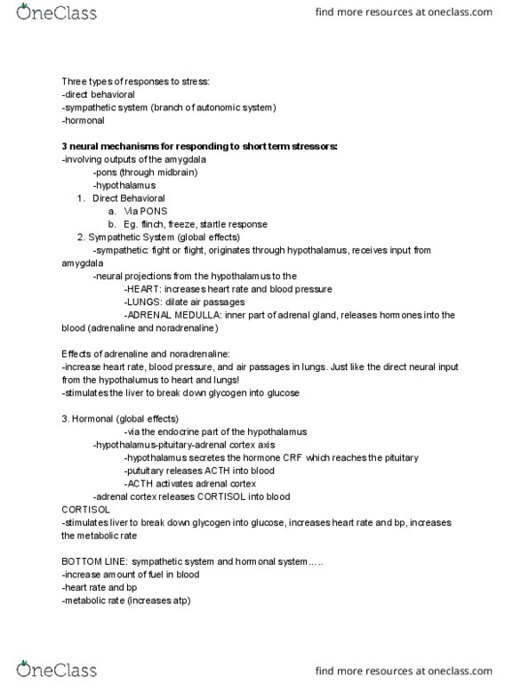 PSYC 106 Lecture Notes - Lecture 17: Startle Response, Adrenocorticotropic Hormone, Cortisol thumbnail