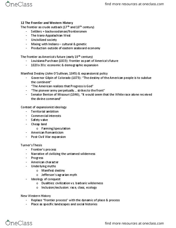 ESPM 50AC Lecture Notes - Lecture 12: Manifest Destiny, Safety Valve, Elite thumbnail