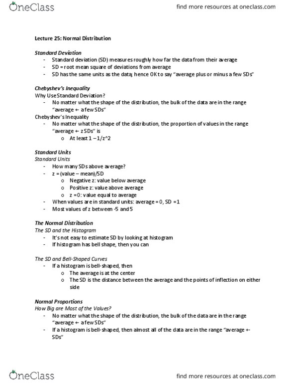 COMPSCI C8 Lecture Notes - Lecture 25: Standard Deviation, Histogram thumbnail