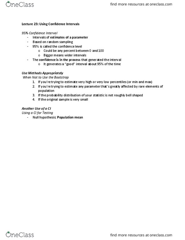 COMPSCI C8 Lecture Notes - Lecture 23: Confidence Interval, Null Hypothesis thumbnail