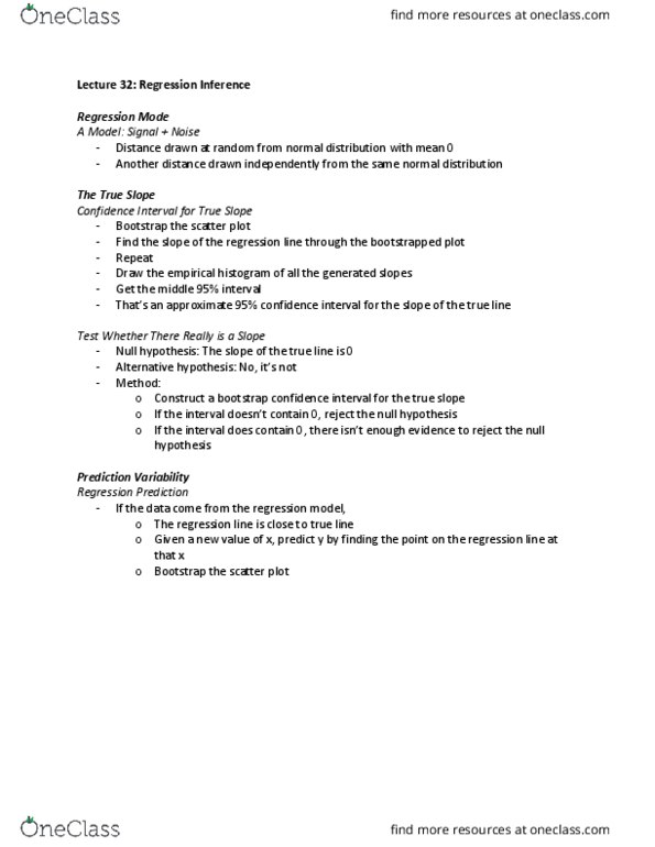 COMPSCI C8 Lecture Notes - Lecture 32: Scatter Plot, Null Hypothesis, Confidence Interval thumbnail