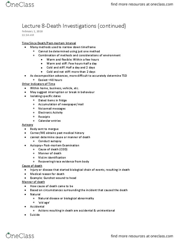 FSC100H5 Lecture Notes - Lecture 8: Ballistic Trauma, Trace Evidence, Voicemail thumbnail