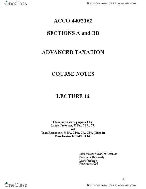 ACCO 340 Lecture Notes - Lecture 12: Larry Jacobson, John Molson, Property Income thumbnail
