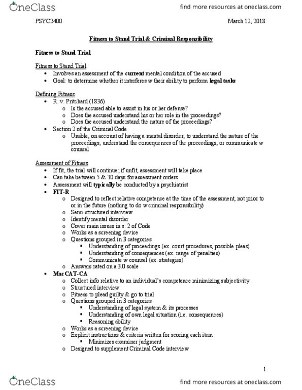 PSYC 2400 Lecture Notes - Lecture 9: Structured Interview, Mental Disorder, Paraphilia thumbnail
