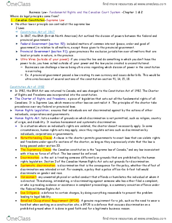 BADM 1010 Chapter Notes - Chapter 1: Pith, Precedent, Canadian Human Rights Act thumbnail