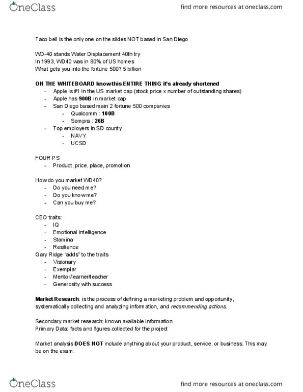 MGT 103 Lecture Notes - Lecture 5: Taco Bell, Market Analysis, Secondary Market thumbnail