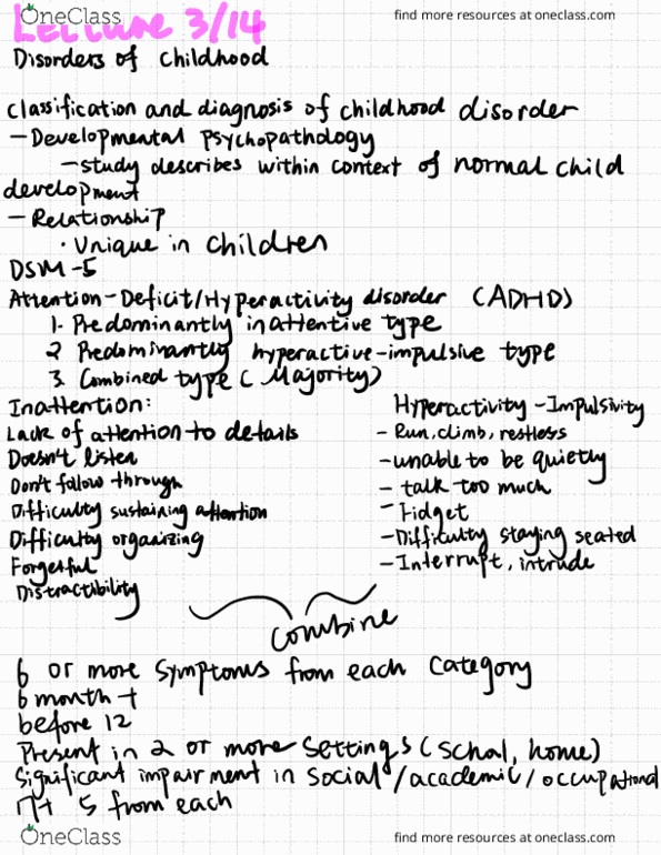 PSYCH 130 Lecture Notes - Lecture 16: Attention Deficit Hyperactivity Disorder Predominantly Inattentive, Developmental Psychopathology, Attention thumbnail