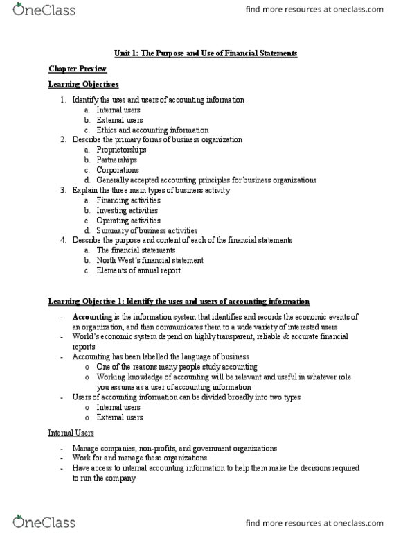 BUSI 1101 Chapter Notes - Chapter 1: Standard Accounting Practice, Financial Statement, Regional Policy Of The European Union thumbnail