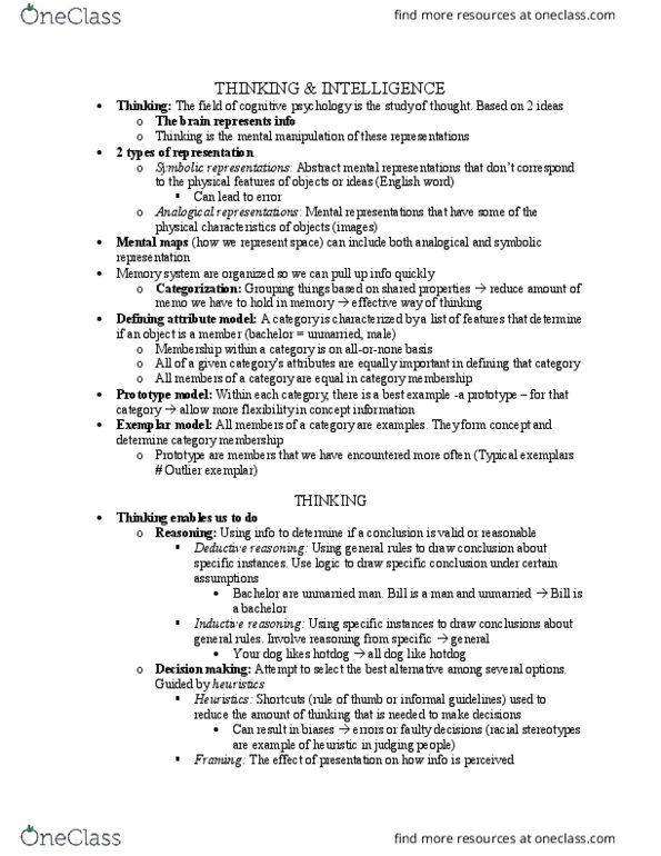 CAS PS 101 Lecture Notes - Lecture 9: Inductive Reasoning, Deductive Reasoning, Cognitive Psychology thumbnail
