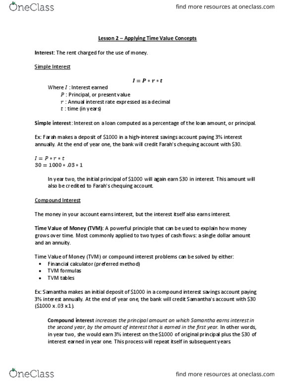 FINA 200 Lecture Notes - Lecture 2: Annual Percentage Rate, Compound Interest, Interest thumbnail