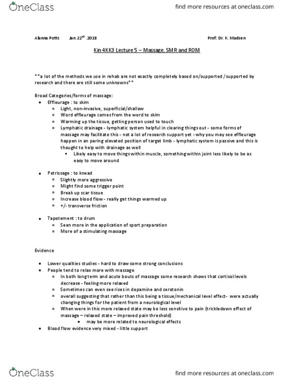 KINESIOL 4KK3 Lecture Notes - Lecture 5: Myofascial Trigger Point, Threshold Of Pain, Cortisol thumbnail