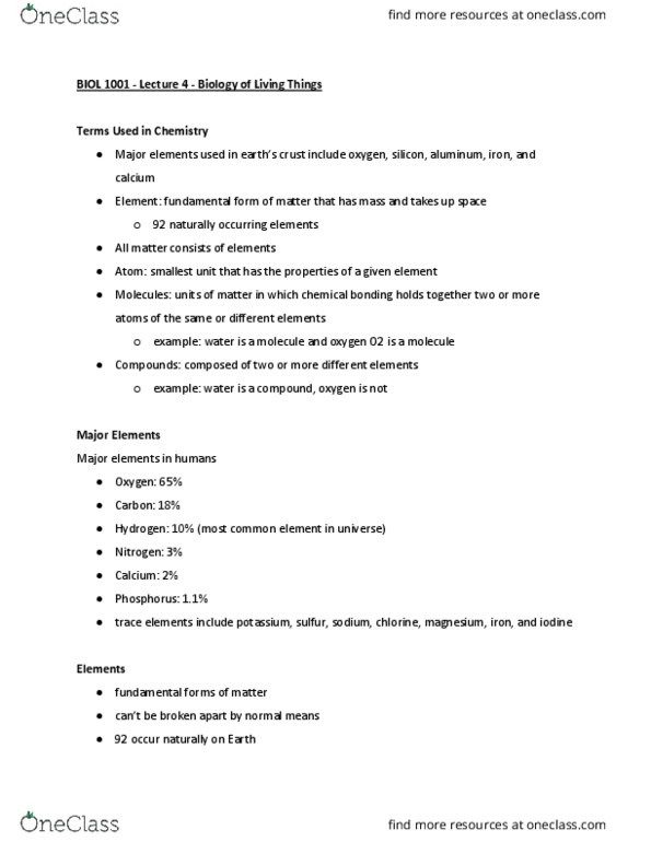 BIOL 1001 Lecture Notes - Lecture 4: Glossary Of Riemannian And Metric Geometry, Ununseptium, University Of Manchester thumbnail