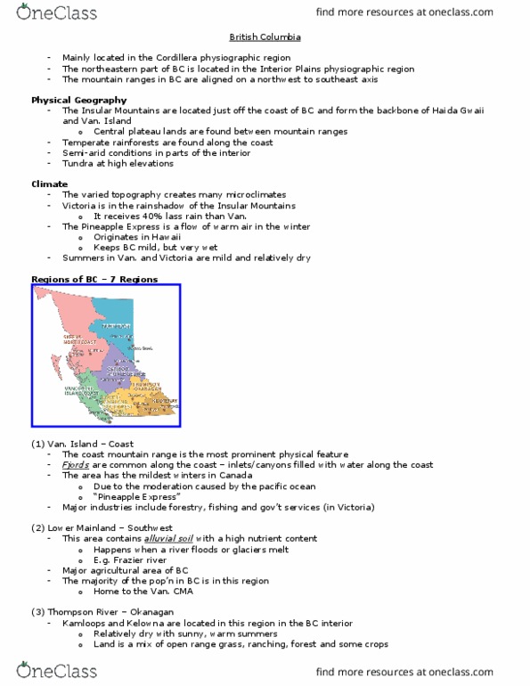 Geography 2010A/B Lecture Notes - Lecture 8: Haida Gwaii, Insular Mountains, Okanagan Lake thumbnail